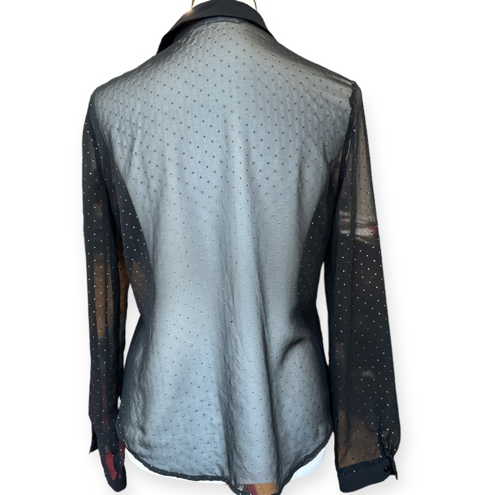 Zara Basic Black Button Down Sheer Back Dots Long… - image 2